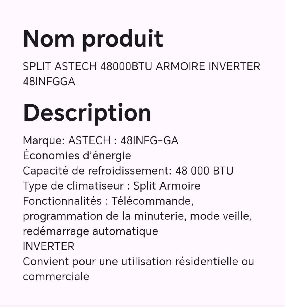 Split ASTECH 48000BTU armoire inverter 48INFGGA Split ASTECH 48000BTU armoire inverter 48INFGGA