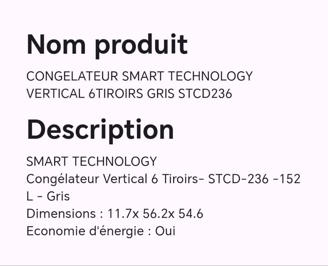 CONGELATEUR SMART TECHNOLOGY VERTICAL 6TIROIRS GRIS STCD236 CONGELATEUR SMART TECHNOLOGY VERTICAL 6TIROIRS GRIS STCD236