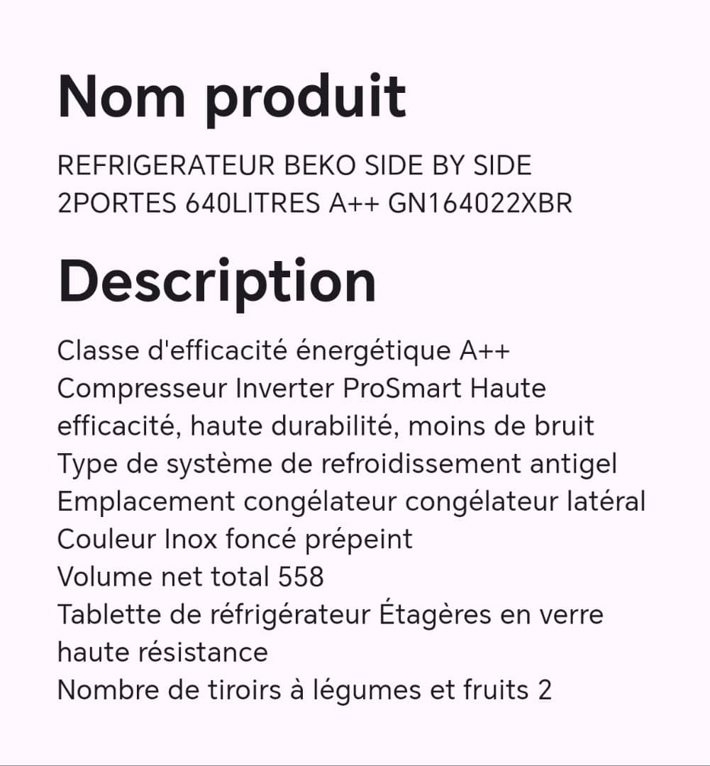 Réfrigérateur BEKO SIDE BY SIDE 2portes 640litres A++ GN164022XBR Réfrigérateur BEKO SIDE BY SIDE 2portes 640litres A++ GN164022XBR