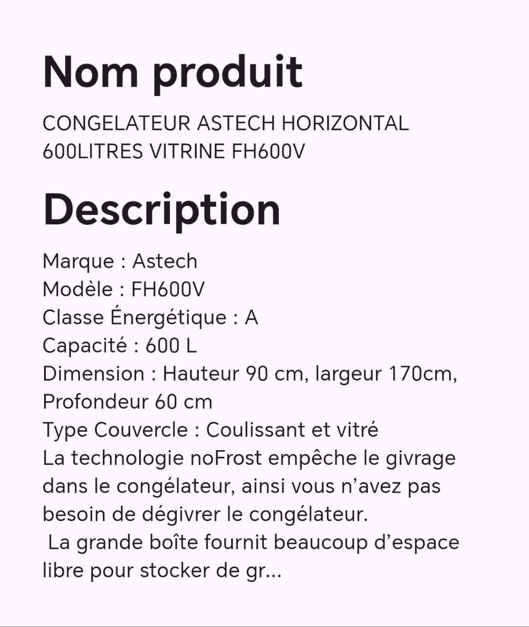 CONGELATEUR ASTECH HORIZONTAL 600LITRES VITRINE FH600V CONGELATEUR ASTECH HORIZONTAL 600LITRES VITRINE FH600V