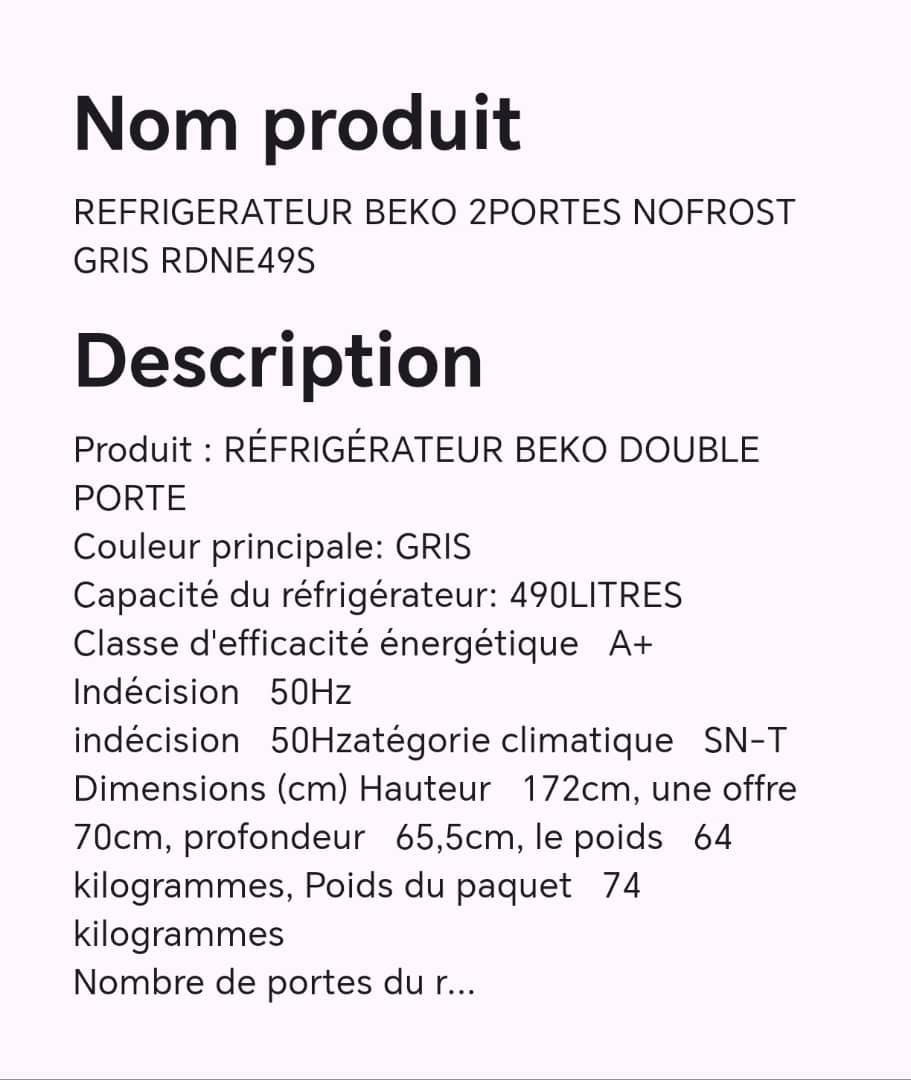 Réfrigérateur BEKO 2portes nofrost gris RDNE49S Réfrigérateur BEKO 2portes nofrost gris RDNE49S