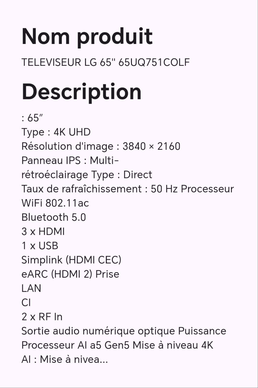 TELEVISEUR LG 65" 65UQ751COLF TELEVISEUR LG 65" 65UQ751COLF