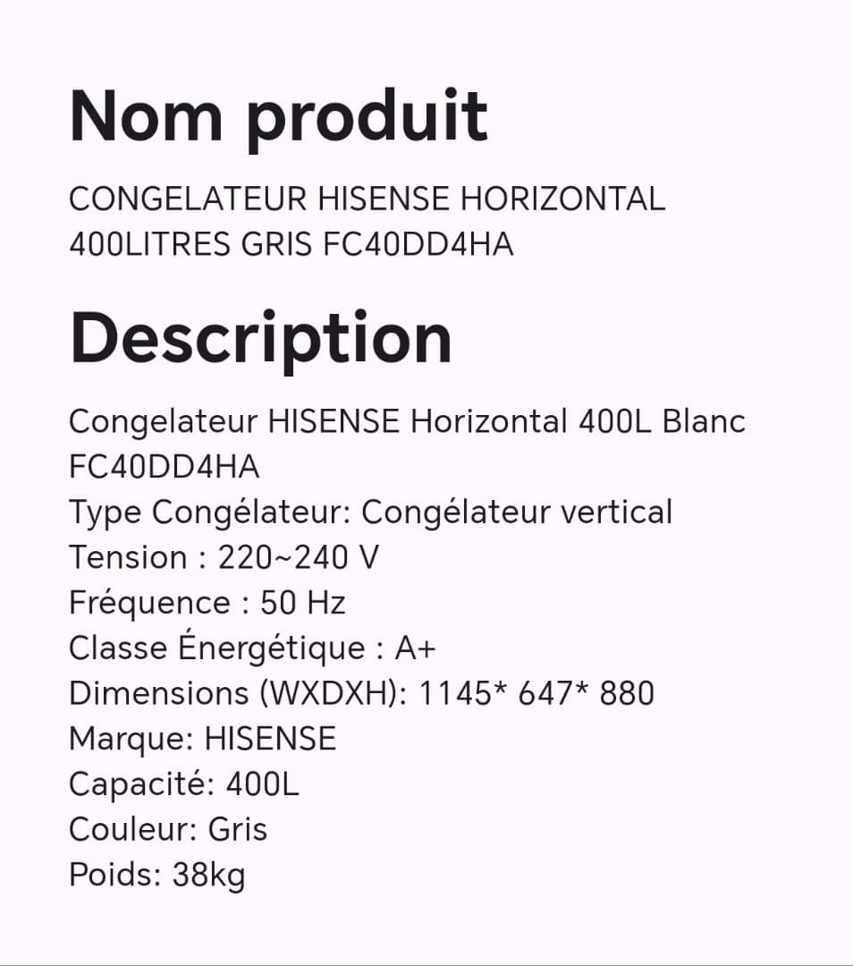 CONGELATEUR HISENSE HORIZONTAL 400LITRES GRIS FC40DD4HA CONGELATEUR HISENSE HORIZONTAL 400LITRES GRIS FC40DD4HA