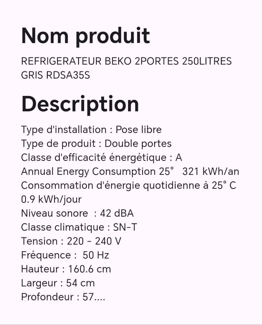 Réfrigérateur BEKO 2portes 250litres gris RDSA35S Réfrigérateur BEKO 2portes 250litres gris RDSA35S