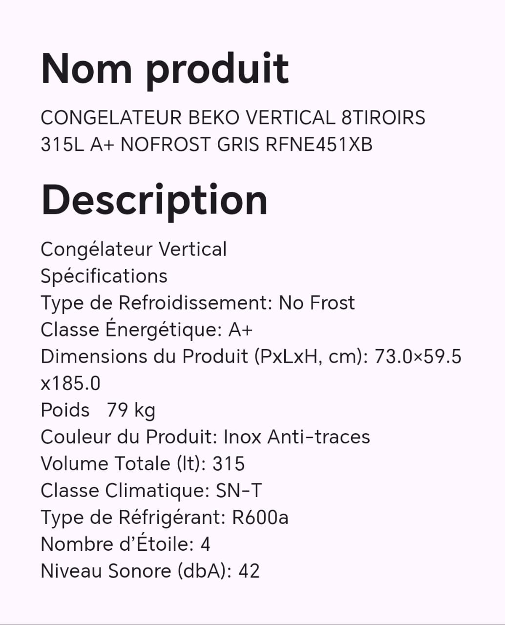 CONGELATEUR BEKO VERTICAL 8TIROIRS 315L A+ NOFROST GRIS RFNE451XB CONGELATEUR BEKO VERTICAL 8TIROIRS 315L A+ NOFROST GRIS RFNE451XB