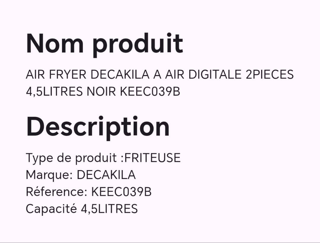 AIR FRYER DECAKILA à AIR digital 2 pièces 4,5 litre noir KEEC039B AIR FRYER DECAKILA à AIR digital 2 pièces 4,5 litre noir KEEC039B
