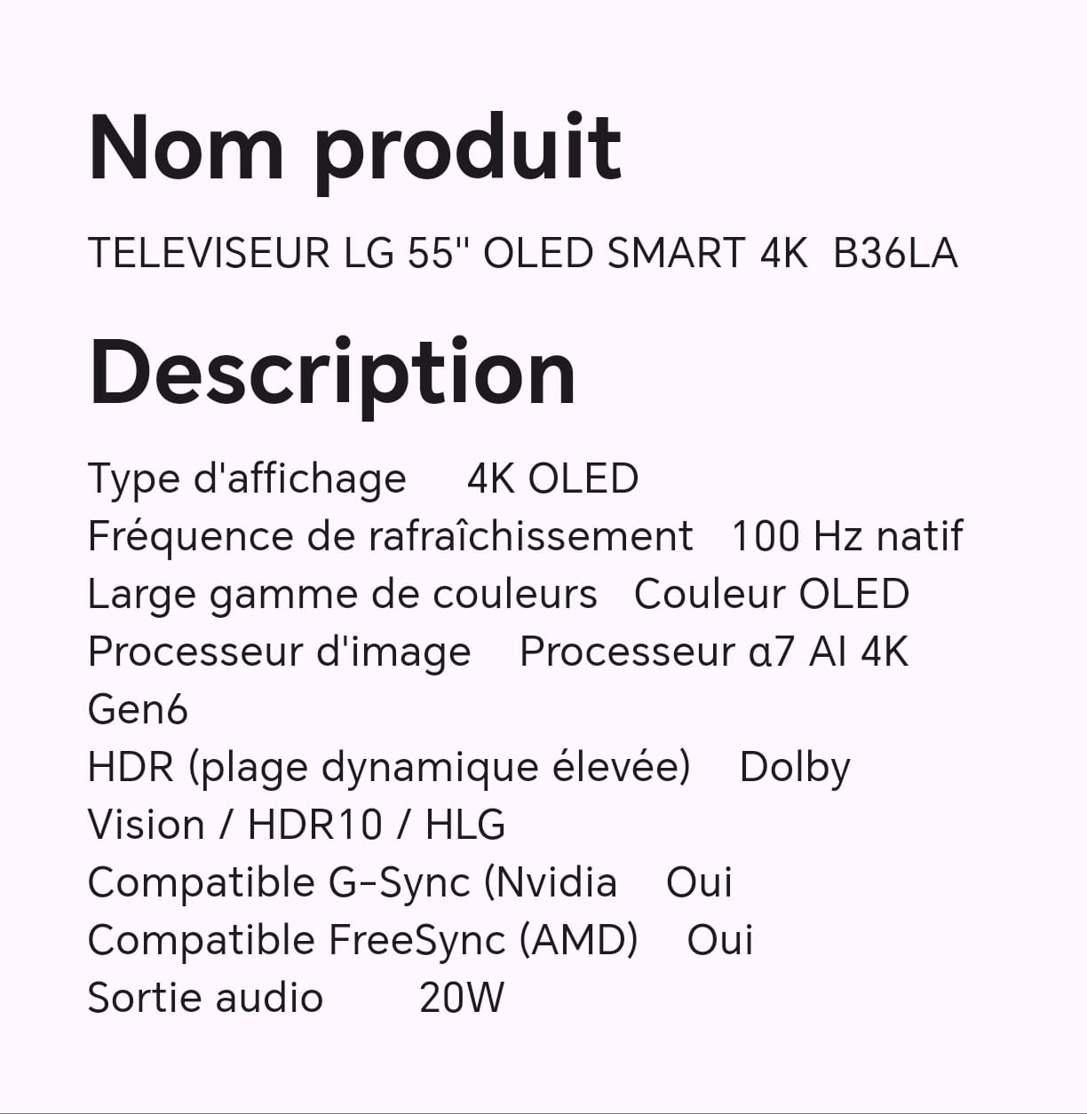 TELEVISEUR LG 55" OLED SMART 4K B36LA TELEVISEUR LG 55" OLED SMART 4K B36LA