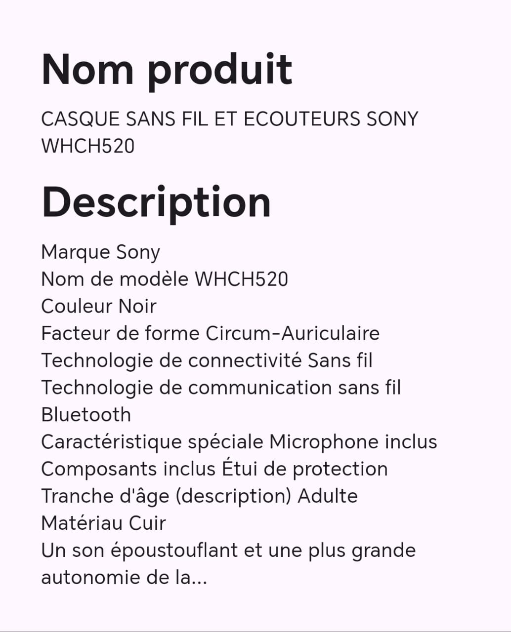 Casque sans fil et écouteurs SONY WHCH520 Casque sans fil et écouteurs SONY WHCH520