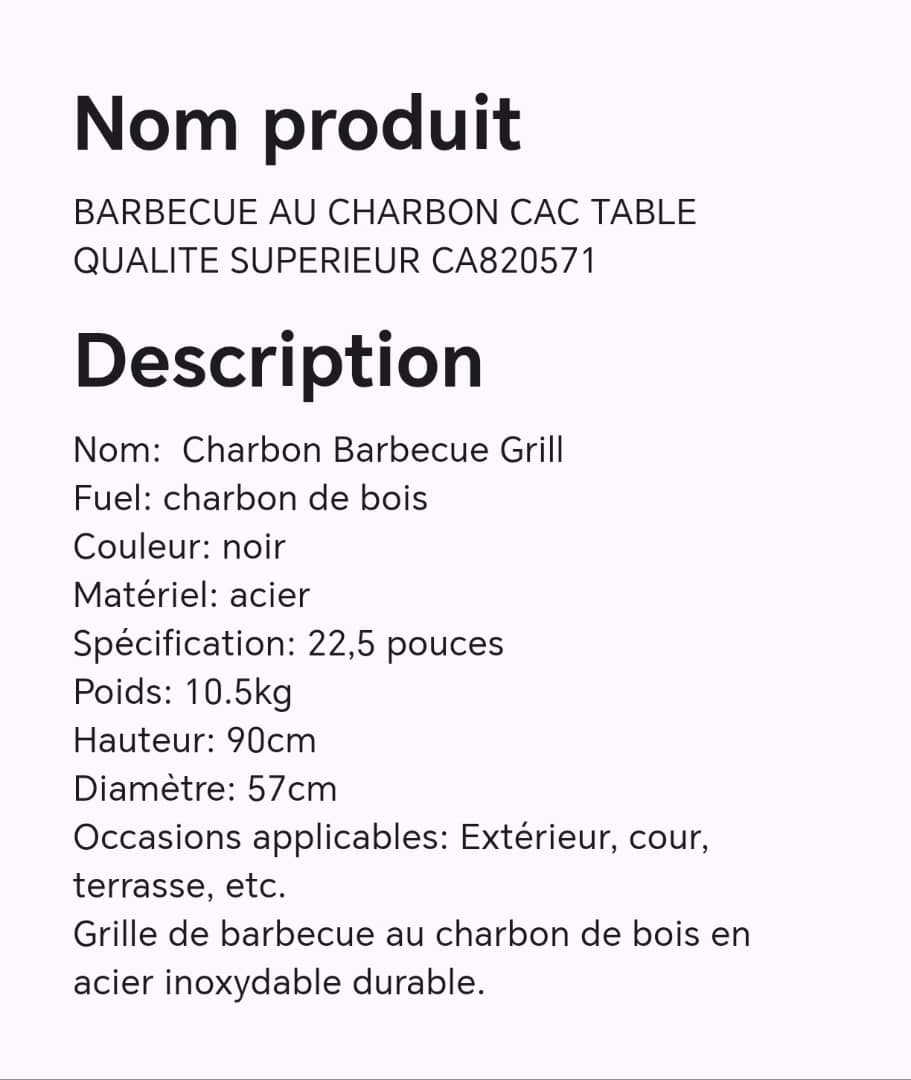 Barbecue au charbon CAC table qualité supérieur CA820571 Barbecue au charbon CAC table qualité supérieur CA820571