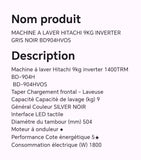 MACHINE A LAVER HITACHI 9KG INVERTER GRIS NOIR BD904HVOS MACHINE A LAVER HITACHI 9KG INVERTER GRIS NOIR BD904HVOS