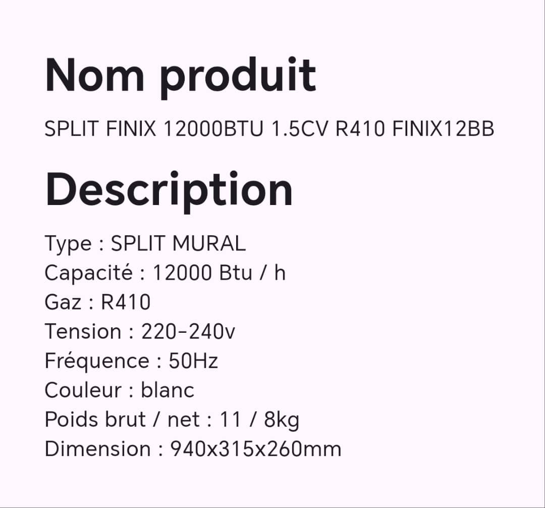 SPLIT FINIX 12000BTU 1.5CV R410 FINIX12BB SPLIT FINIX 12000BTU 1.5CV R410 FINIX12BB