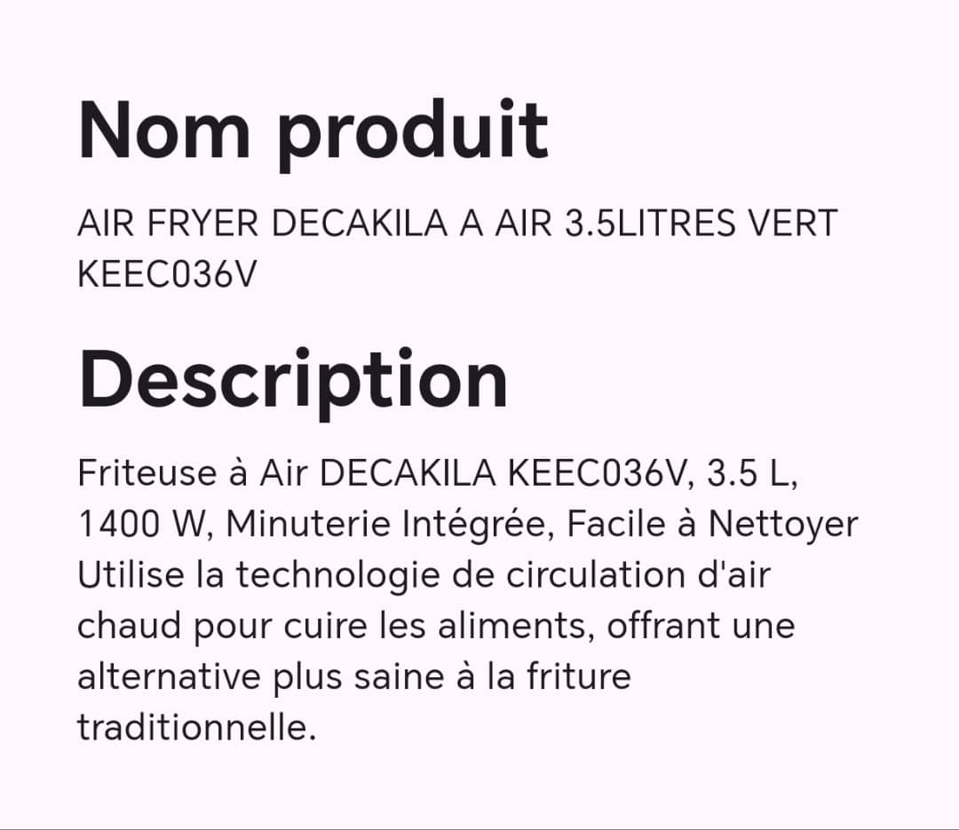 AIR FRYER DECAKILA à air 3.5 litres vert KEEC036V AIR FRYER DECAKILA à air 3.5 litres vert KEEC036V