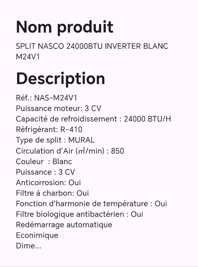 SPLIT NASCO 24000BTU INVERTER BLANC M24V1 SPLIT NASCO 24000BTU INVERTER BLANC M24V1
