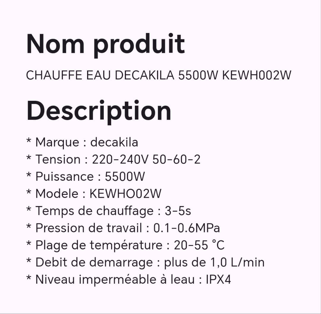Chauffe eau DECAKILA 5500W KEWH002W Chauffe eau DECAKILA 5500W KEWH002W