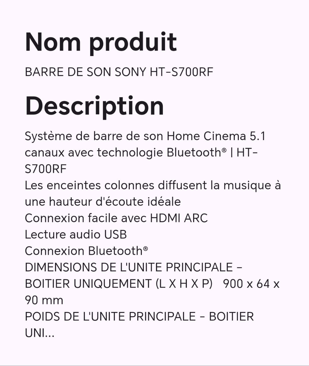 Barre de son SONY HT-S700RF Barre de son SONY HT-S700RF