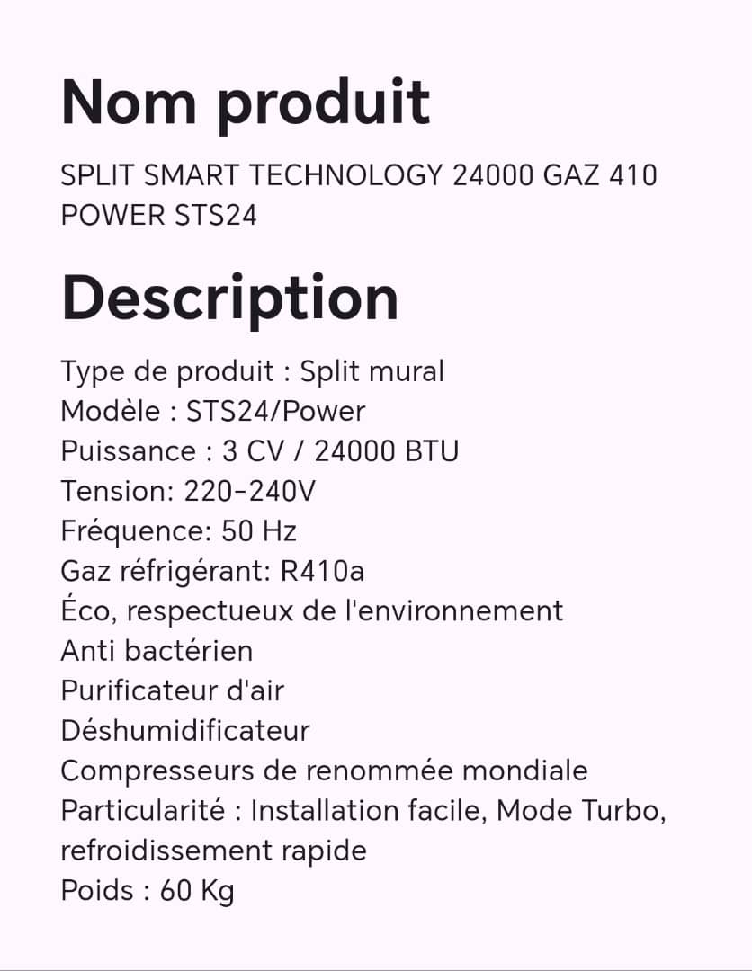 SPLIT SMART TECHNOLOGY 24000 GAZ 410 POWER STS24 SPLIT SMART TECHNOLOGY 24000 GAZ 410 POWER STS24
