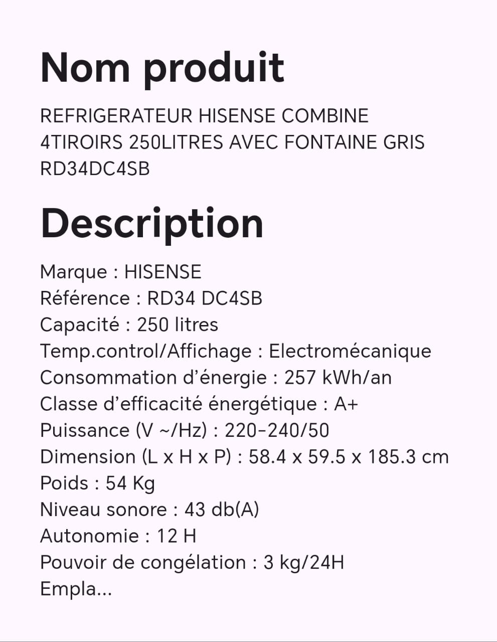 Réfrigérateur HISENSE combine 4TIROIRS 250LITRES avec fontaine gris RD34DC4SB Réfrigérateur HISENSE combine 4TIROIRS 250LITRES avec fontaine gris RD34DC4SB