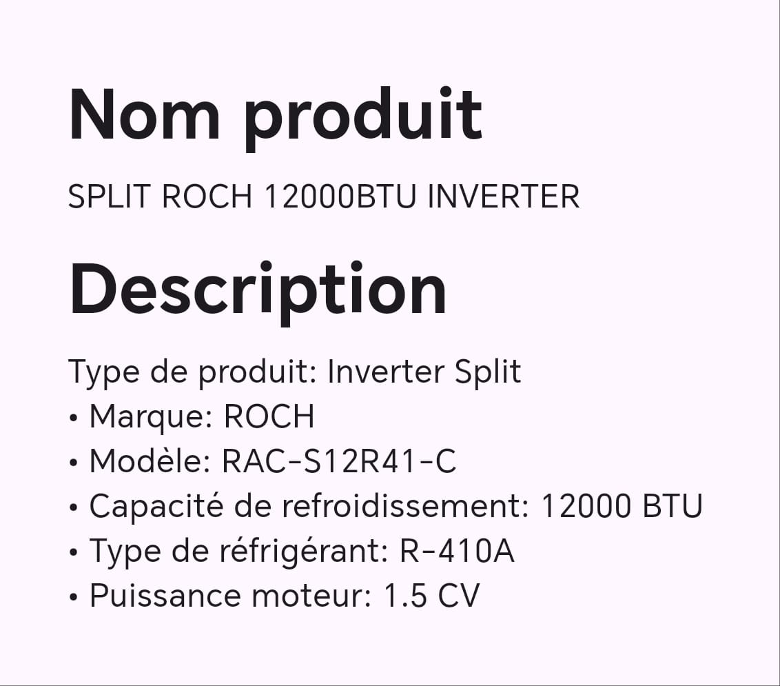 SPLIT ROCH 12000BTU INVERTER SPLIT ROCH 12000BTU INVERTER