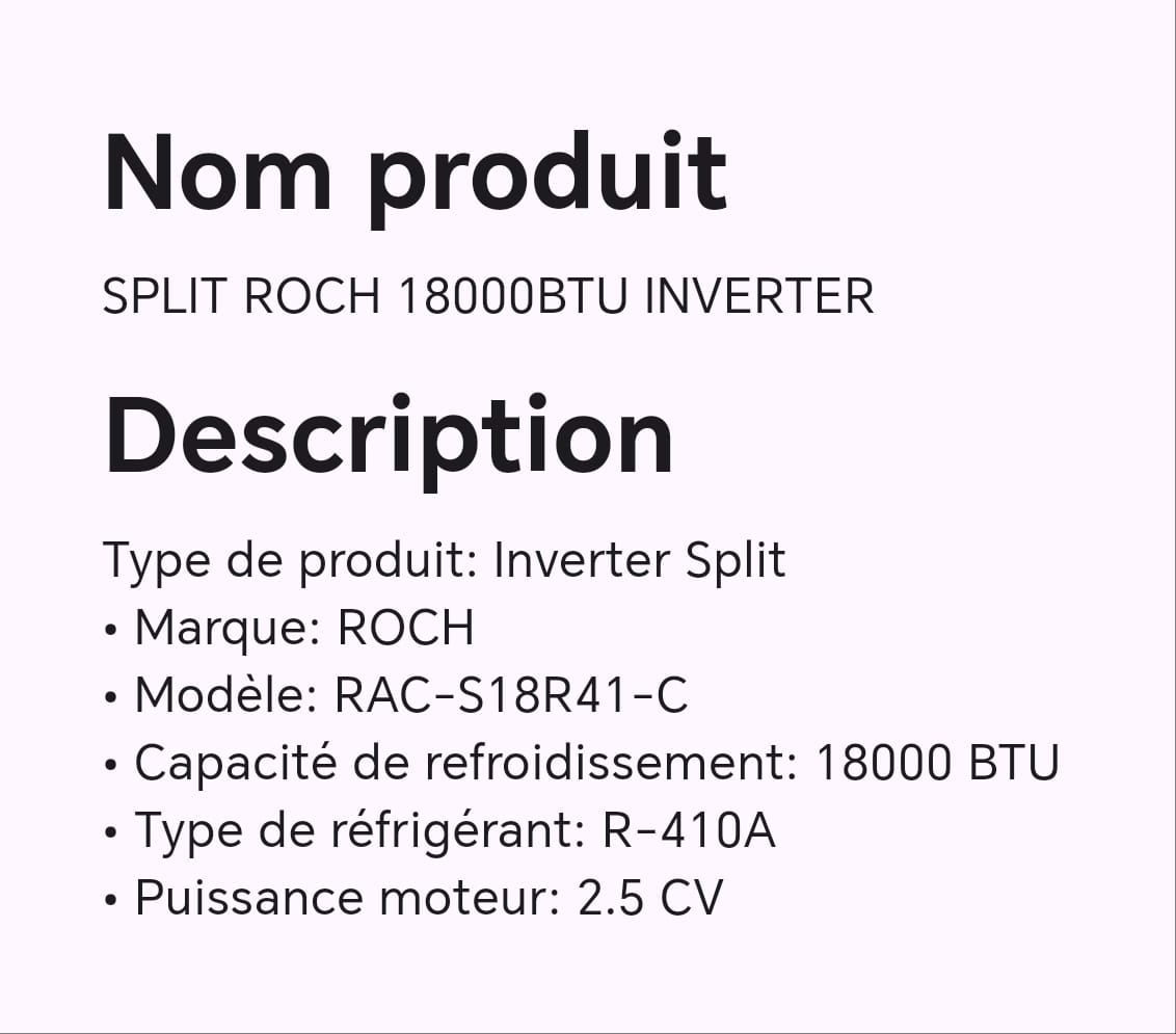 SPLIT ROCH 18000BTU INVERTER SPLIT ROCH 18000BTU INVERTER