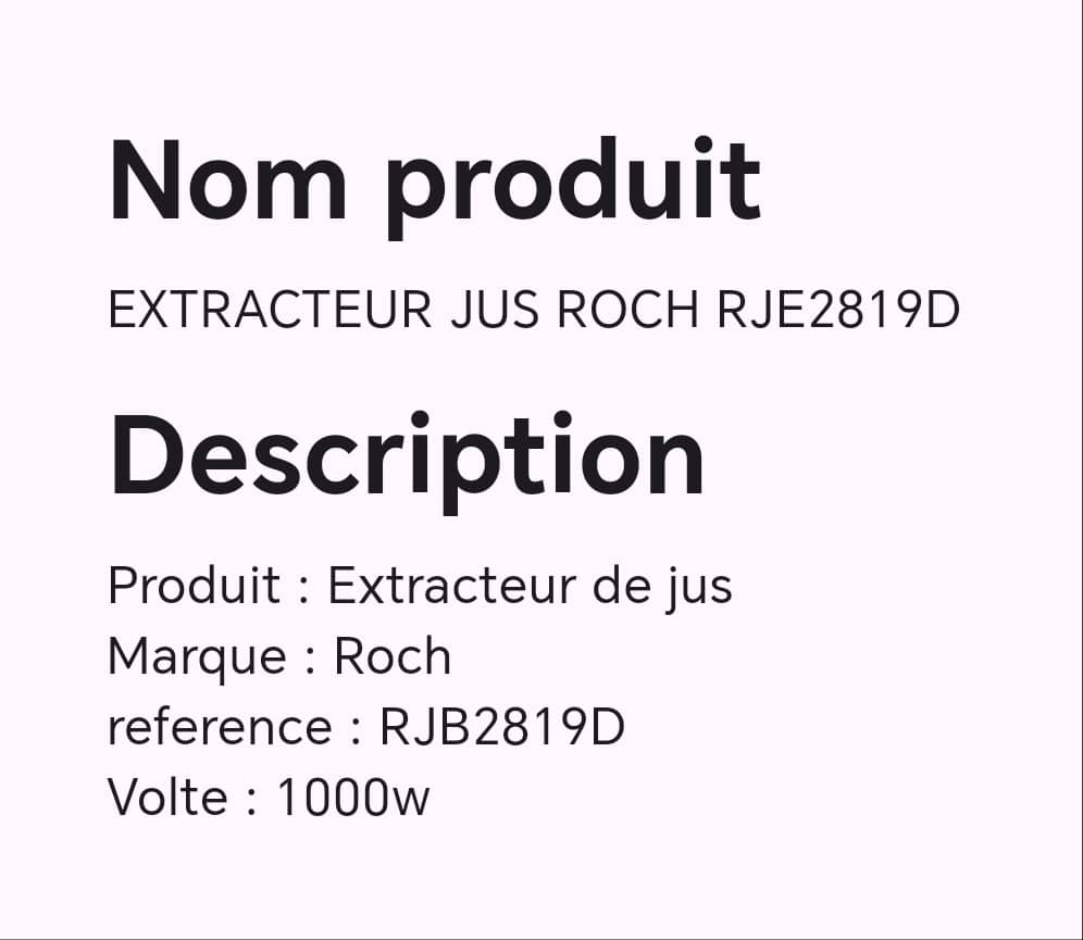 Extracteur jus ROCH RJE2819D Extracteur jus ROCH RJE2819D