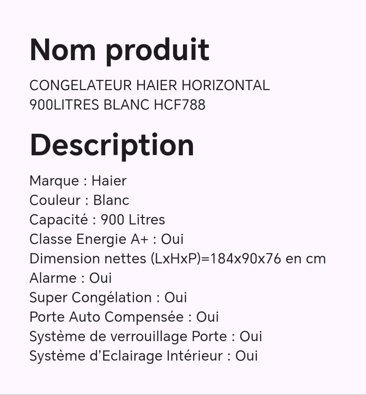 CONGELATEUR HAIER HORIZONTAL 900LITRES BLANC HCF788 CONGELATEUR HAIER HORIZONTAL 900LITRES BLANC HCF788