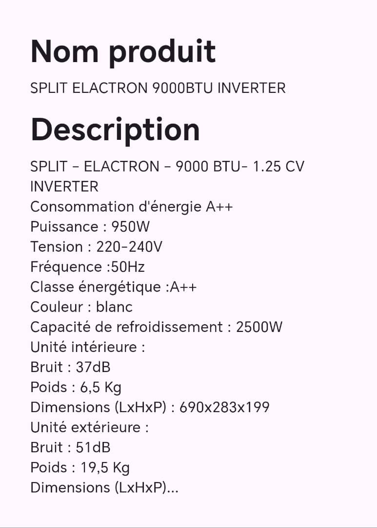 SPLIT ELACTRON 9000BTU INVERTER 1.25 CV SPLIT ELACTRON 9000BTU INVERTER 1.25 CV