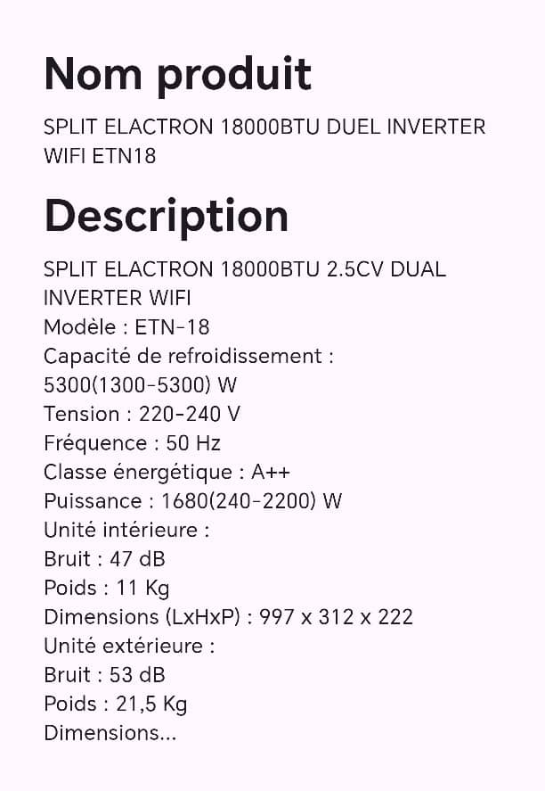 SPLIT ELACTRON 18000BTU DUEL INVERTER WIFI ETN18 SPLIT ELACTRON 18000BTU DUEL INVERTER WIFI ETN18