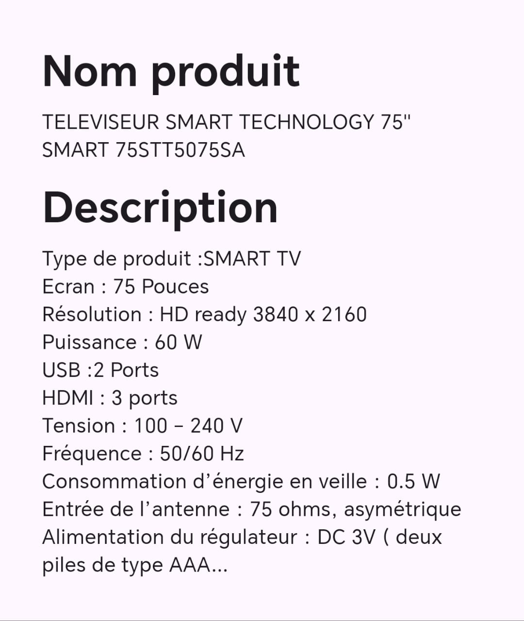Téléviseur smart technology 75" SMART 75STT5075SA Téléviseur smart technology 75" SMART 75STT5075SA