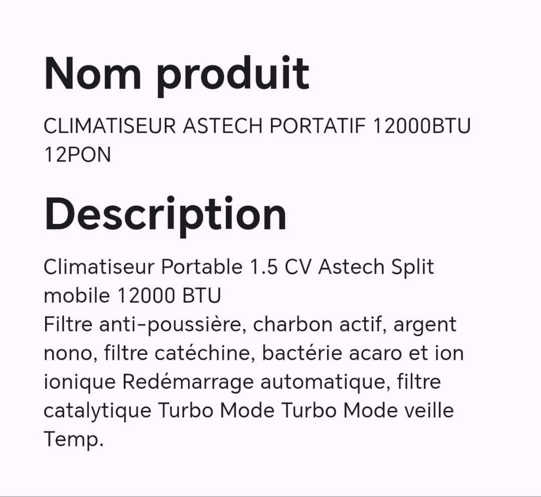 CLIMATISEUR ASTECH PORTATIF 12000BTU 12PON CLIMATISEUR ASTECH PORTATIF 12000BTU 12PON