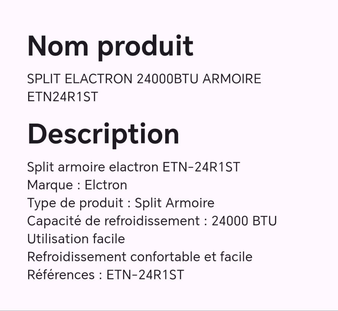 SPLIT ELACTRON 24000BTU ARMOIRE ETN24R1ST SPLIT ELACTRON 24000BTU ARMOIRE ETN24R1ST