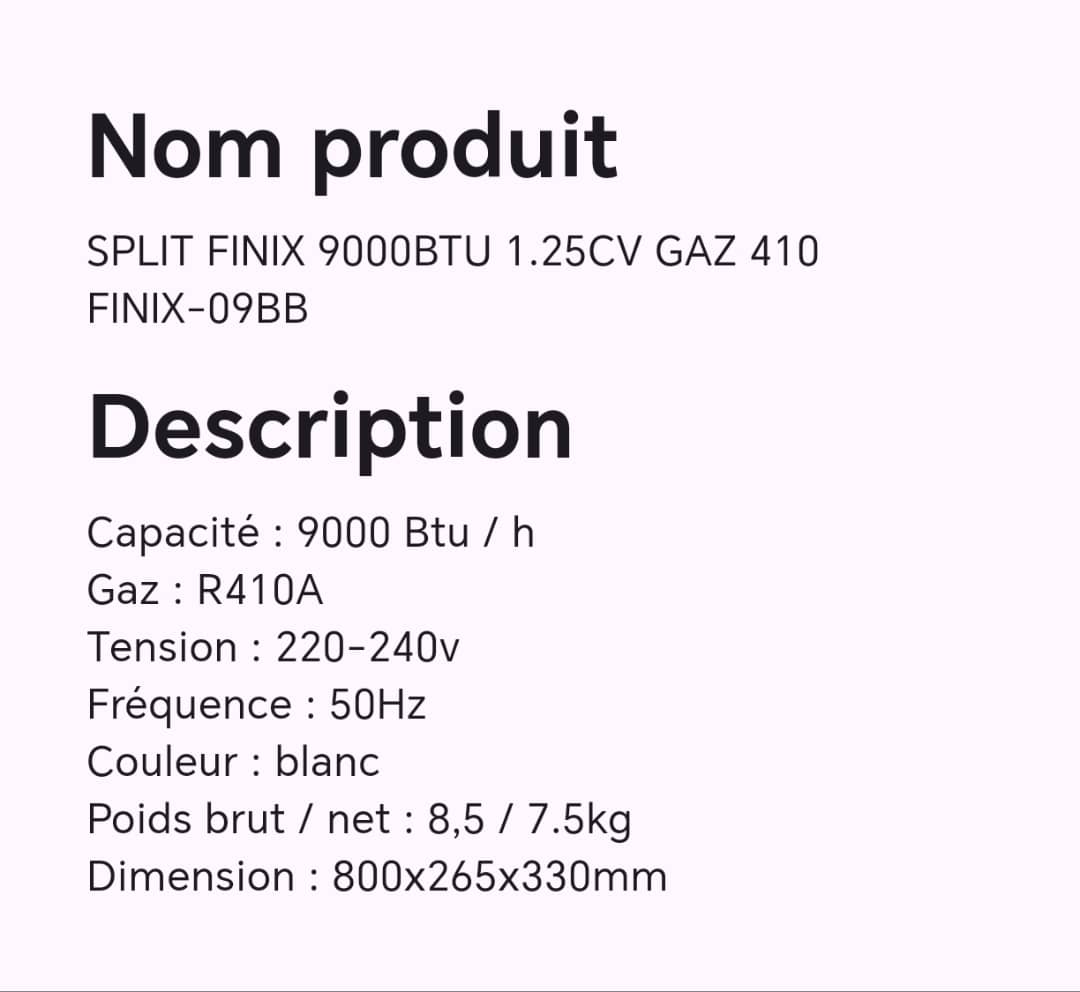 SPLIT FINIX 9000BTU 1.25CV GAZ 410 FINIX-09BB SPLIT FINIX 9000BTU 1.25CV GAZ 410 FINIX-09BB