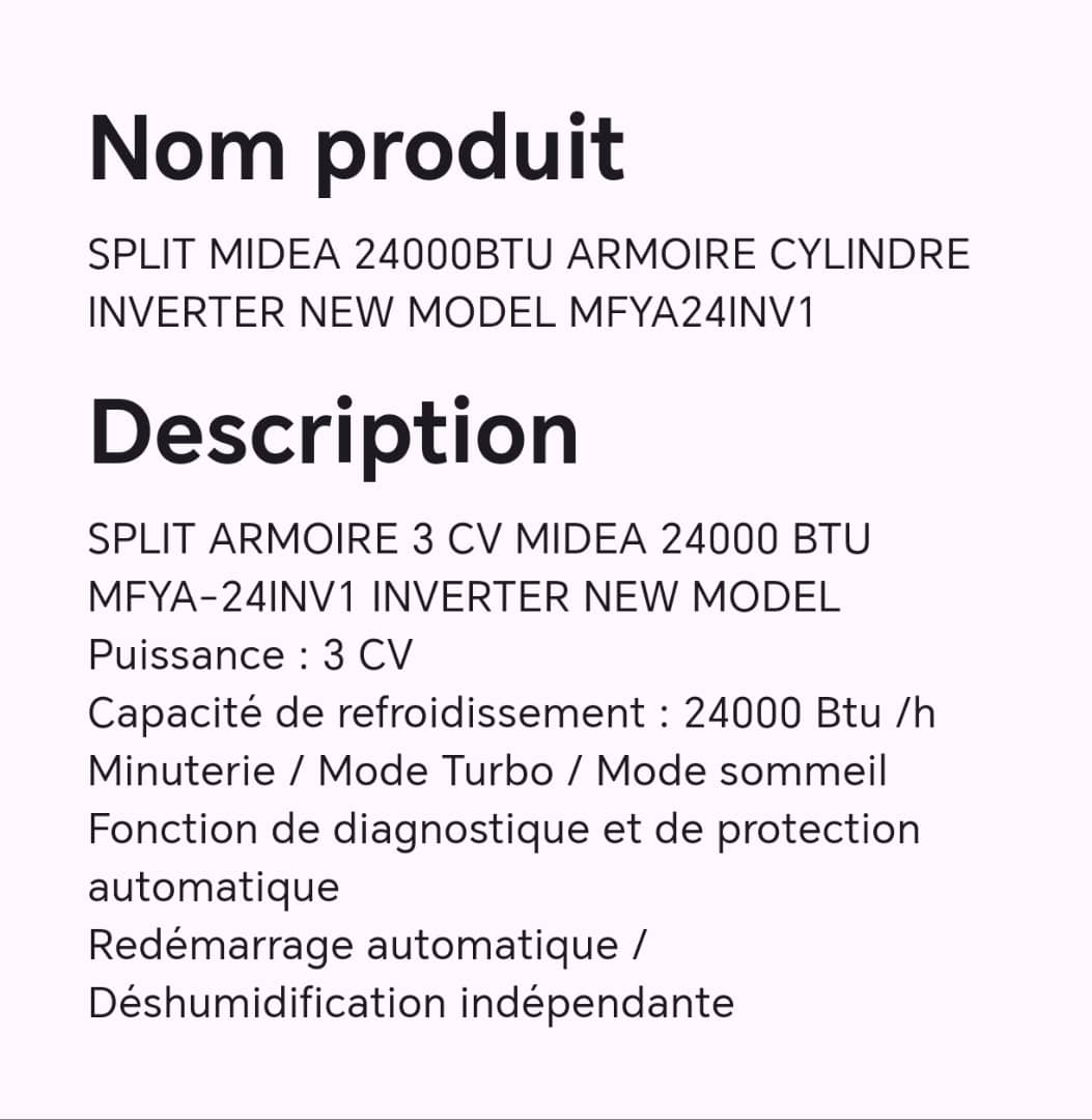 SPLIT MIDEA 24000BTU ARMOIRE CYLINDRE INVERTER NEW MODEL MFYA24INV1 SPLIT MIDEA 24000BTU ARMOIRE CYLINDRE INVERTER NEW MODEL MFYA24INV1