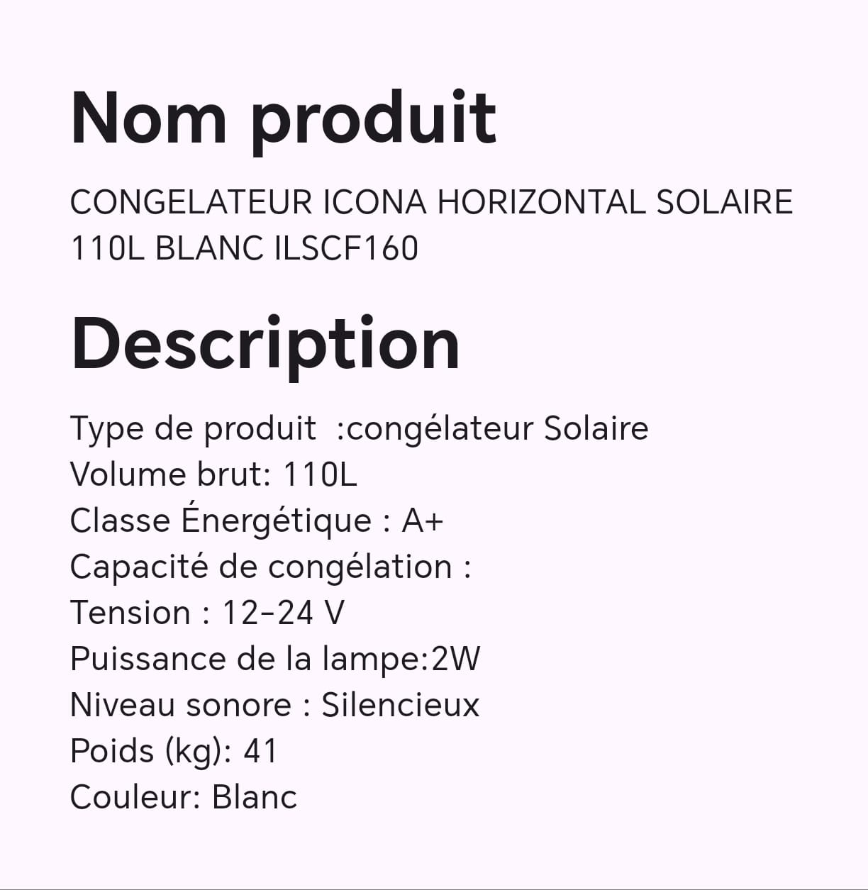 CONGELATEUR ICONA HORIZONTAL SOLAIRE 110L BLANC ILSCF160 CONGELATEUR ICONA HORIZONTAL SOLAIRE 110L BLANC ILSCF160