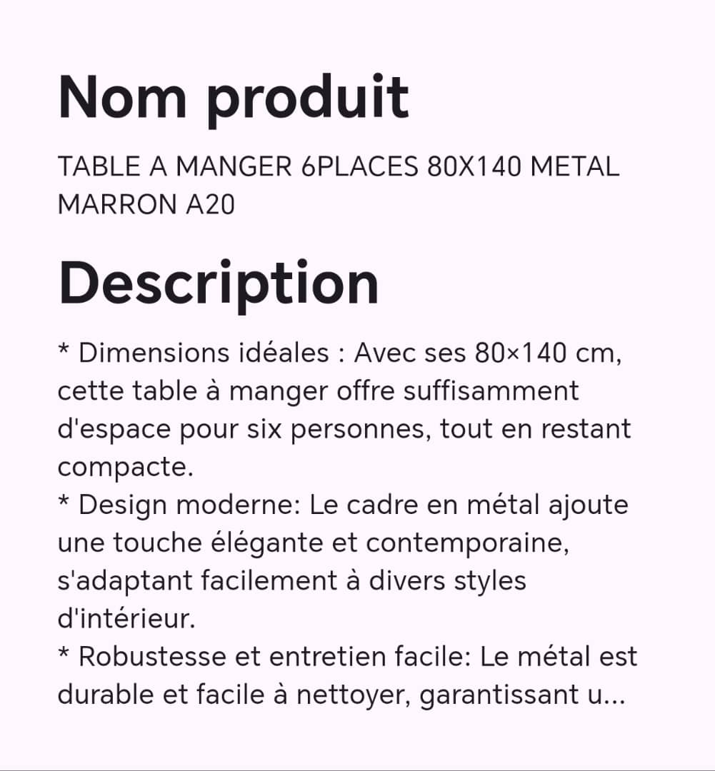 TABLE A MANGER 6PLACES 80X140 METAL MARRON A20 TABLE A MANGER 6PLACES 80X140 METAL MARRON A20