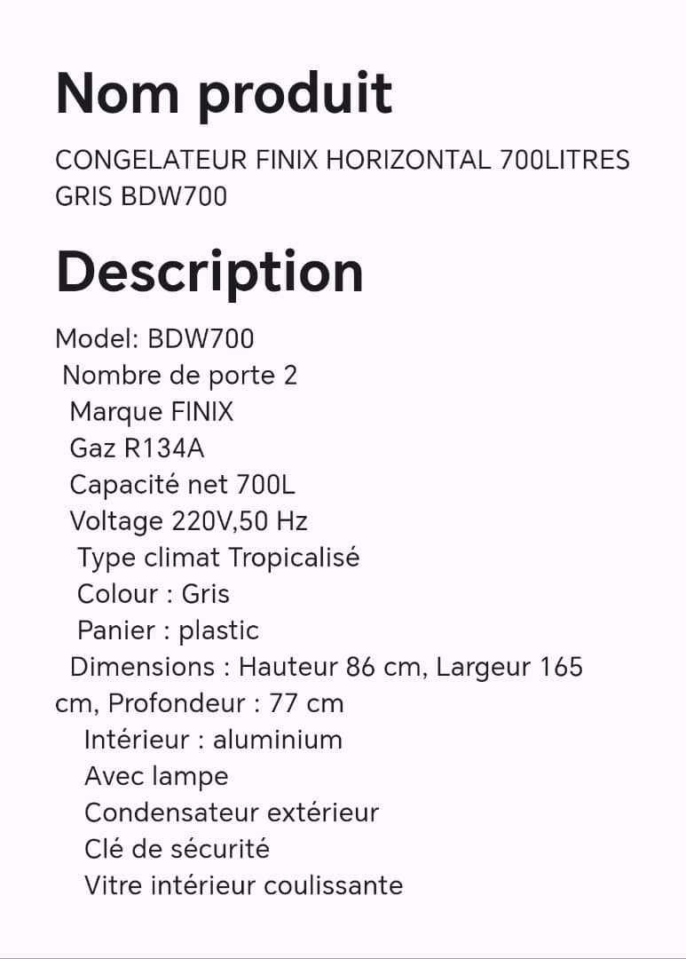 CONGELATEUR FINIX HORIZONTAL 700LITRES GRIS BDW700 CONGELATEUR FINIX HORIZONTAL 700LITRES GRIS BDW700