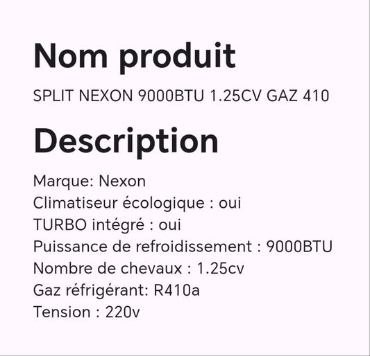 Split NEXON 9000BTU 1.25CV GAZ 410