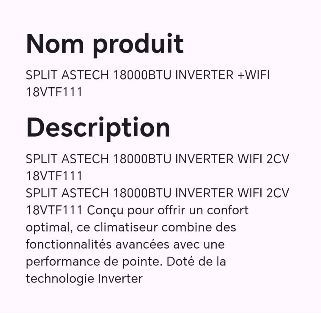 SPLIT ASTECH 18000BTU INVERTER+WIFI 18VTF111 SPLIT ASTECH 18000BTU INVERTER+WIFI 18VTF111