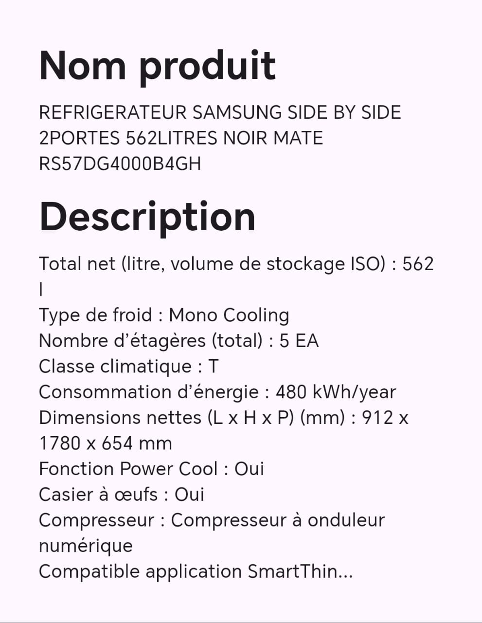 Réfrigérateur SAMSUNG SIDE BY SIDE 2portes 562 litres noir mate RS57DG4000B4GH Réfrigérateur SAMSUNG SIDE BY SIDE 2portes 562 litres noir mate RS57DG4000B4GH
