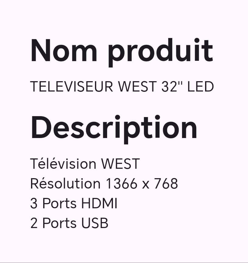 TELEVISEUR WEST 32" LED TELEVISEUR WEST 32" LED