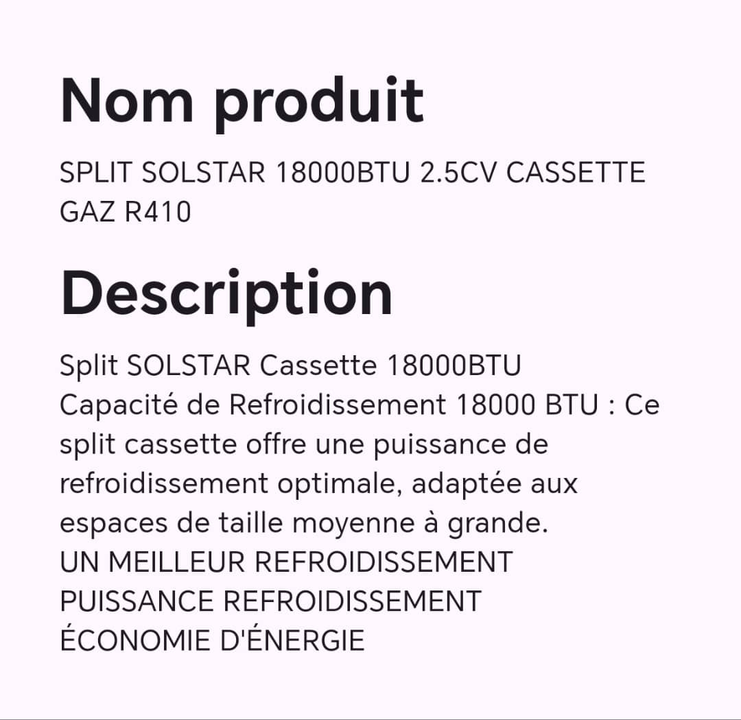 SPLIT SOLSTAR 18000BTU 2.5CV CASSETTE GAZ R410 SPLIT SOLSTAR 18000BTU 2.5CV CASSETTE GAZ R410