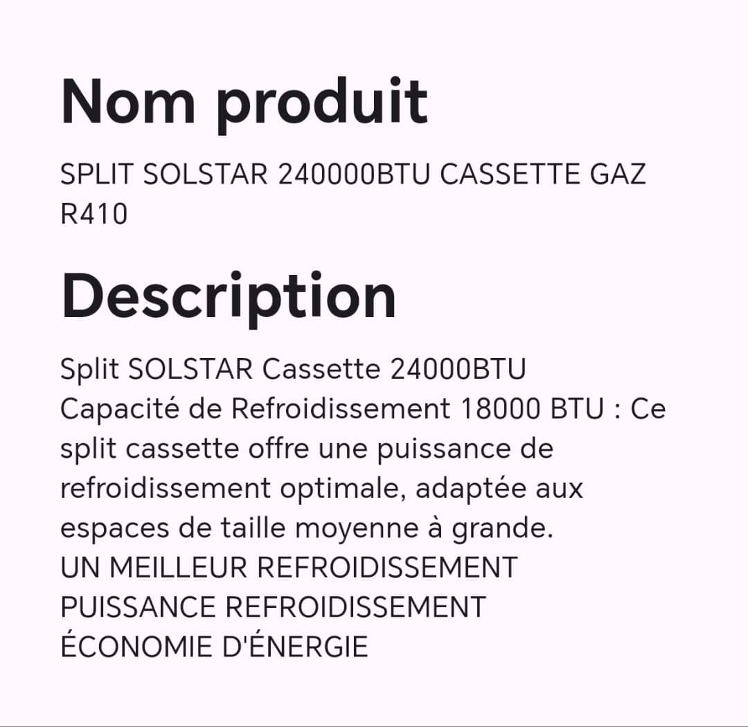 SPLIT SOLSTAR 24000BTU CASSETTE GAZ R410 SPLIT SOLSTAR 24000BTU CASSETTE GAZ R410
