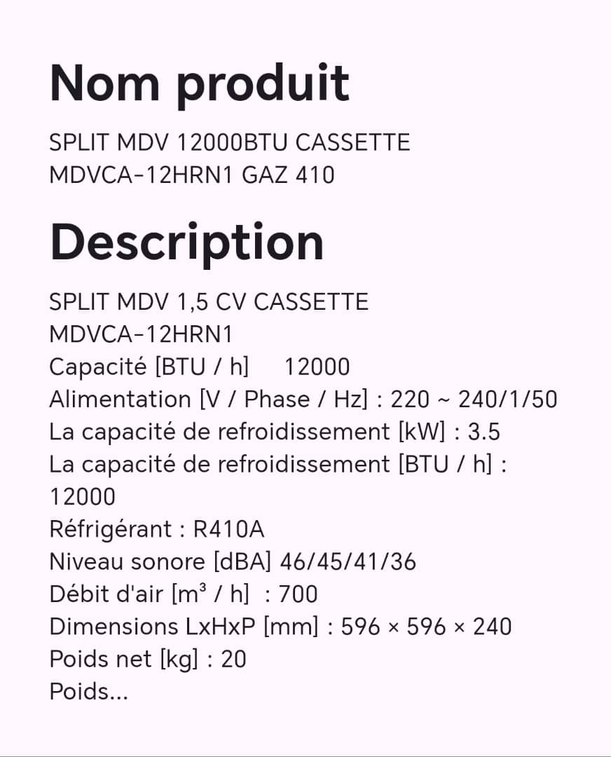 Split MDV 12000BTU cassette MDVCA-12HRN1 gaz 410 Split MDV 12000BTU cassette MDVCA-12HRN1 gaz 410
