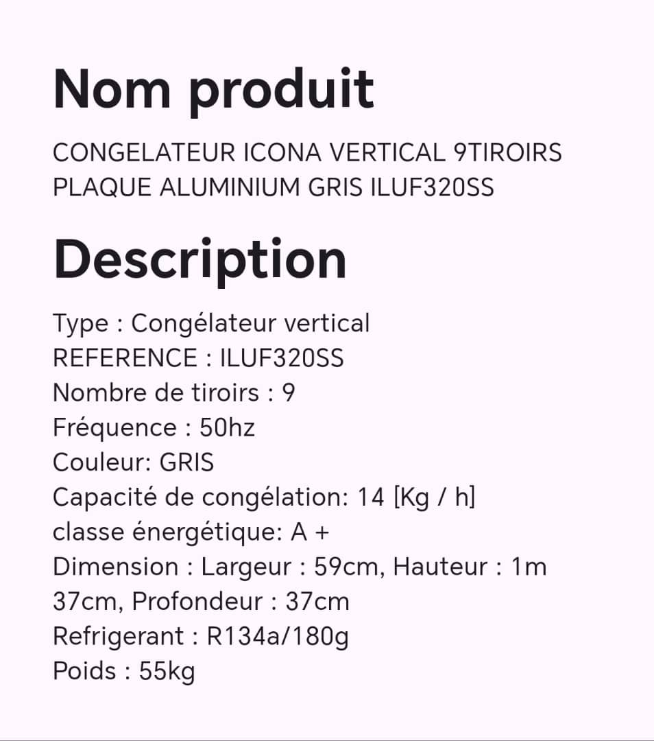 CONGELATEUR ICONA VERTICAL 9TIROIRS PLAQUE ALUMINIUM GRIS ILUF320SS CONGELATEUR ICONA VERTICAL 9TIROIRS PLAQUE ALUMINIUM GRIS ILUF320SS