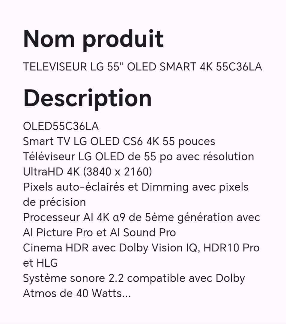 TELEVISEUR LG 55" SMART 4K 55C36LA TELEVISEUR LG 55" SMART 4K 55C36LA