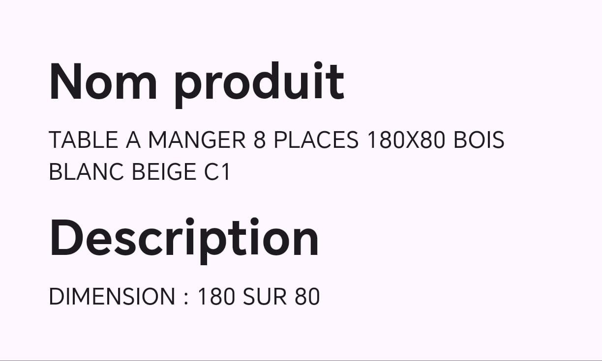 TABLE A MANGER 8 PLACES 180X80 BOIS BLANC BEIGE C1 TABLE A MANGER 8 PLACES 180X80 BOIS BLANC BEIGE C1