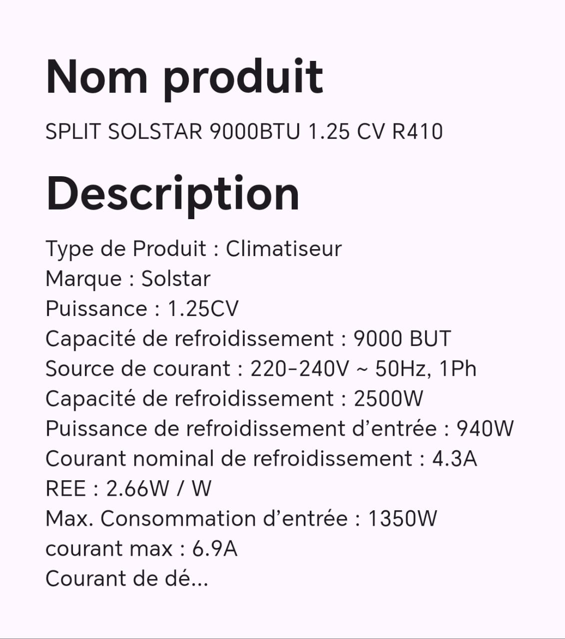 SPLIT SOLSTAR 9000BTU 1.25 CV R410 SPLIT SOLSTAR 9000BTU 1.25 CV R410