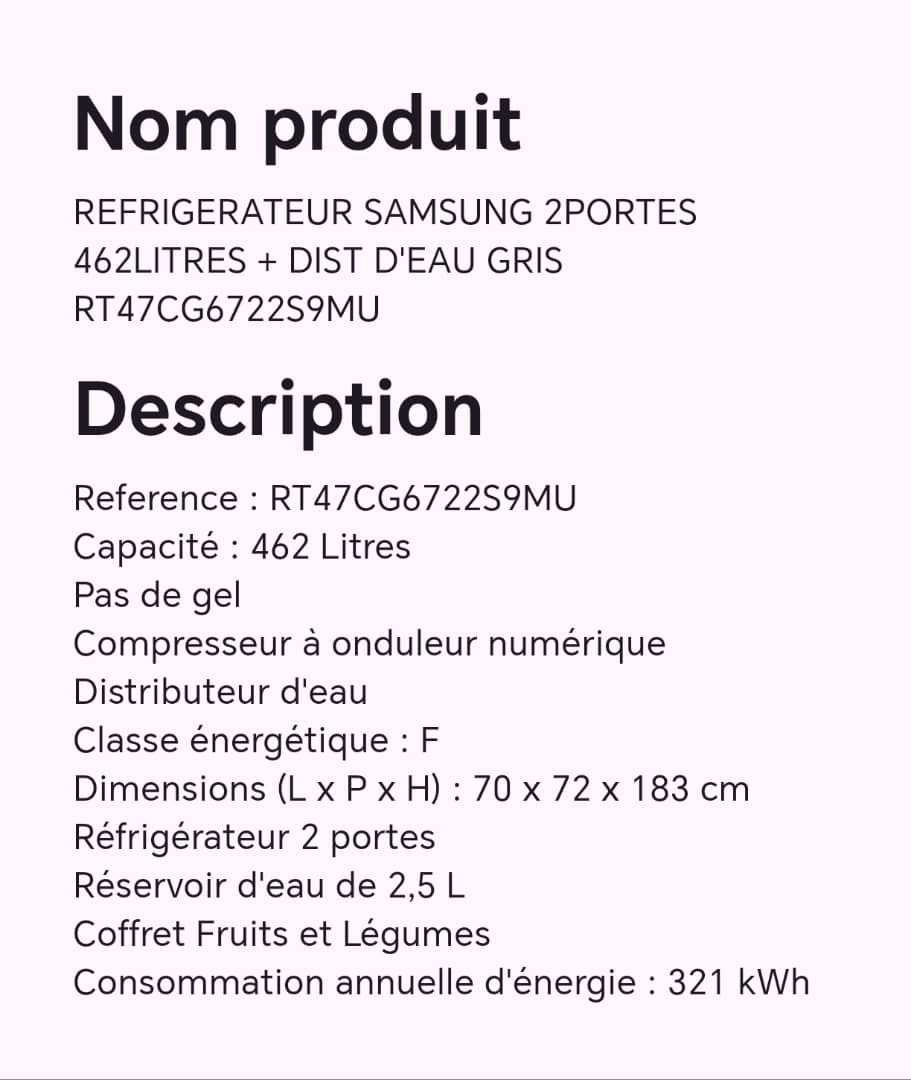 Réfrigérateur SAMSUNG 2portes 462 litres+ DIST d'eau gris RT47CG6722S9MU Réfrigérateur SAMSUNG 2portes 462 litres+ DIST d'eau gris RT47CG6722S9MU