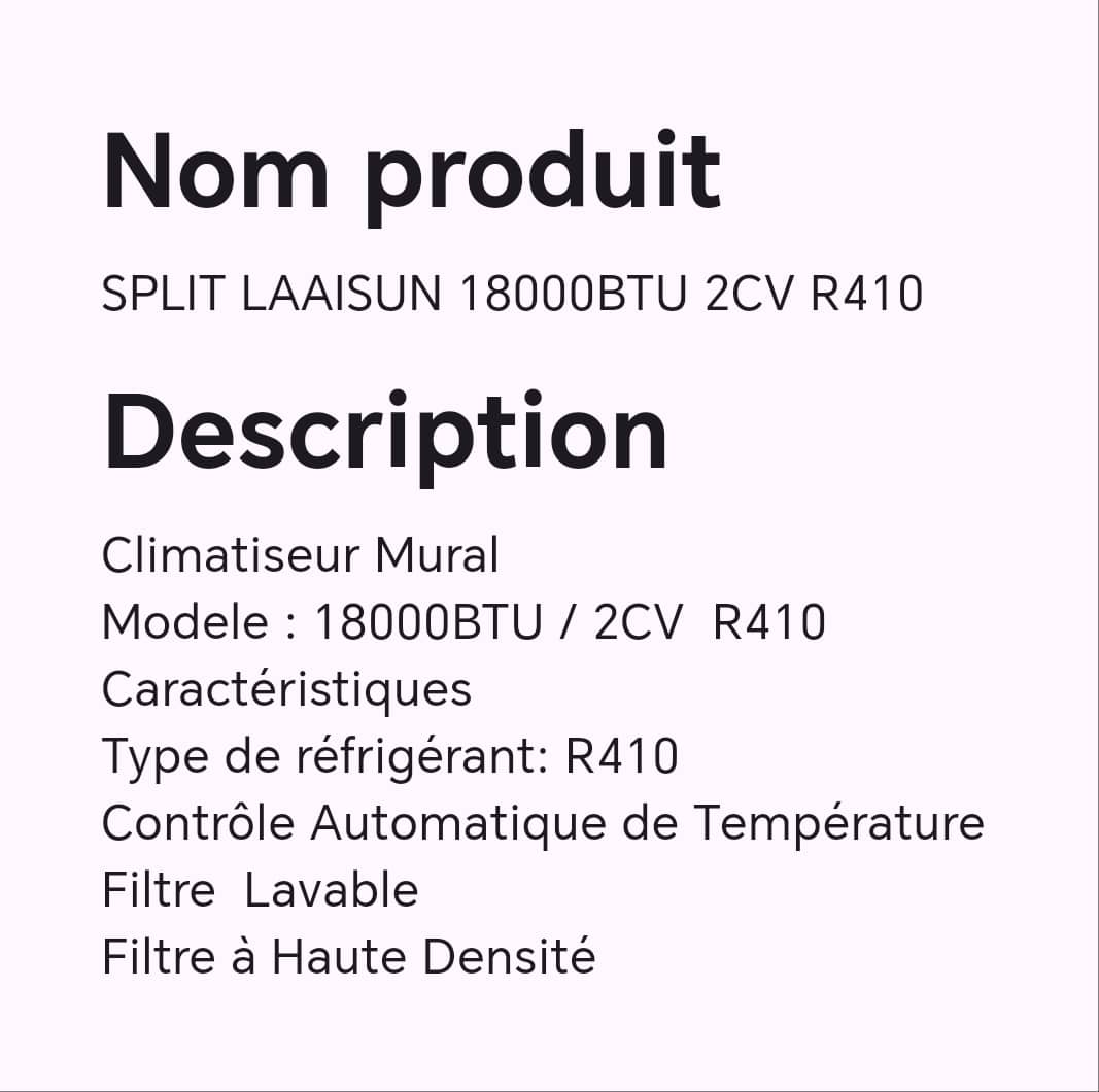 SPLIT LAAISUN 18000BTU 2CV R410 SPLIT LAAISUN 18000BTU 2CV R410