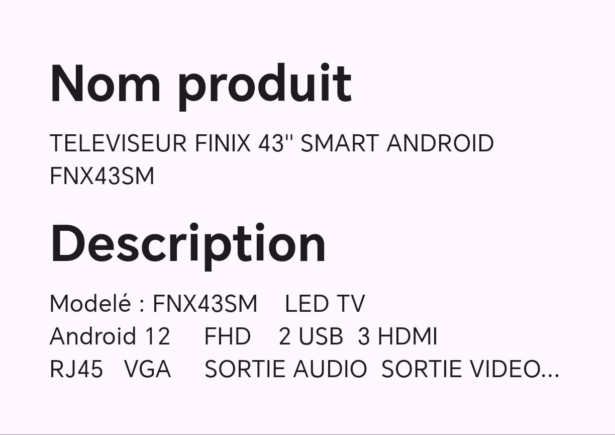 Téléviseur FINIX 43" smart ANDROID FNX43SM Téléviseur FINIX 43" smart ANDROID FNX43SM