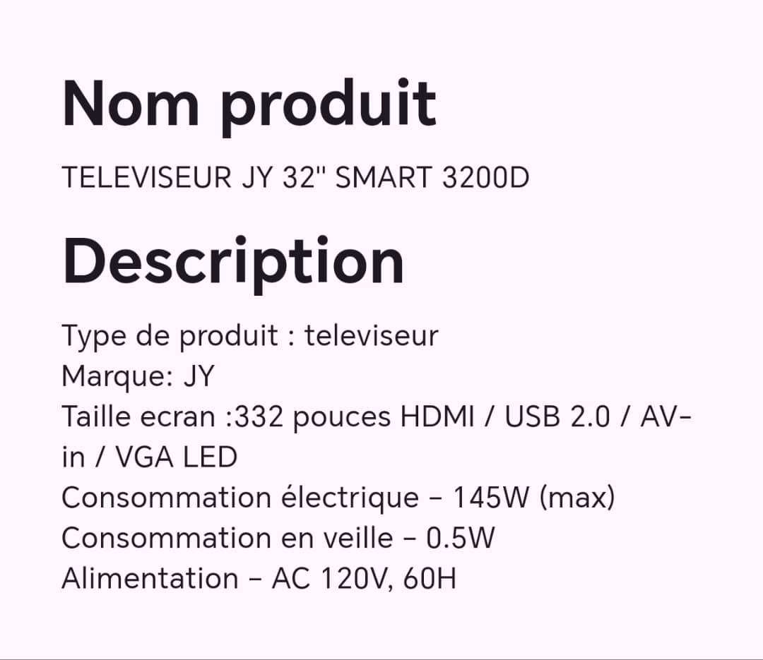 TELEVISEUR JY 32" SMART 3200D TELEVISEUR JY 32" SMART 3200D